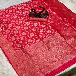 Traditional Banarasi Lichi Silk Saree with Rich Woven Border & Blouse Piece
